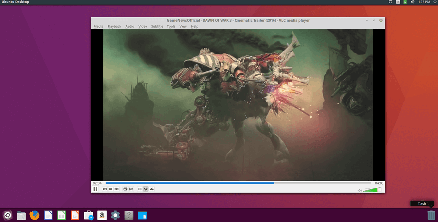 VLC Player ejecutándose en Ubuntu 16.04
