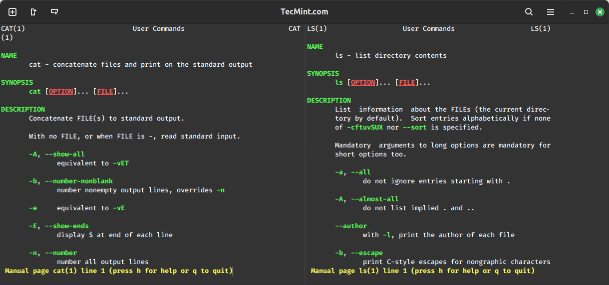 View Command Manual Pages