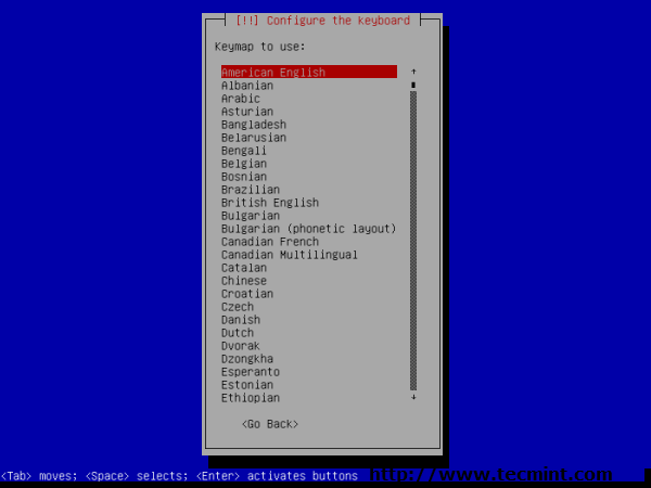 Selección del teclado de Debian 7.0