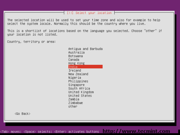 Ubuntu 13.04 Location Selection