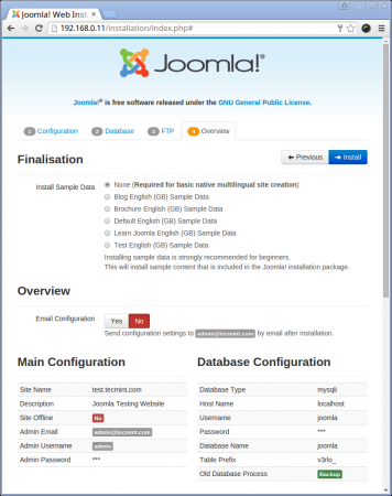 Install Joomla Data