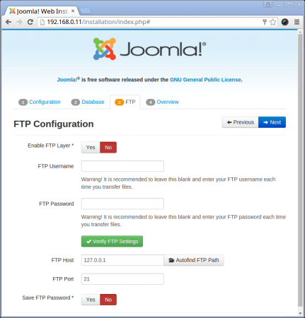 Joomla FTP Setup