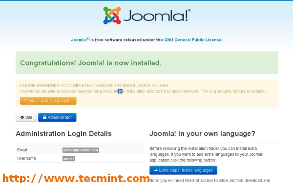Joomla Installation Completed