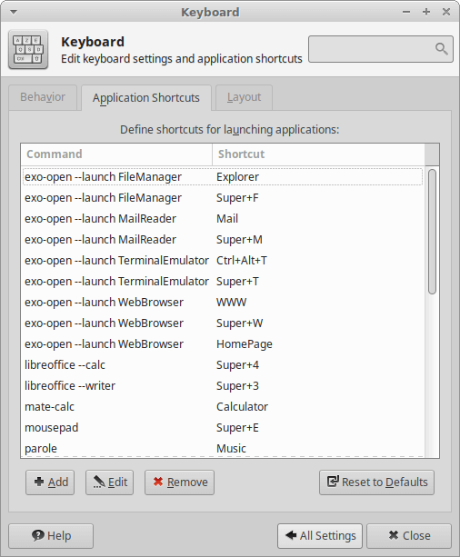 XFCE Keyboard Shortcuts