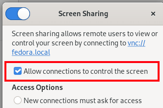 Control Fedora Screen Sharing