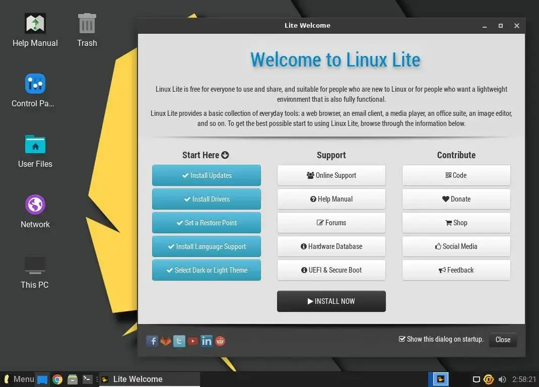 Linux Lite Welcome Screen