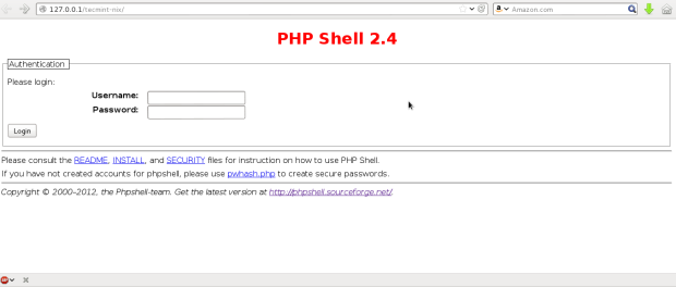 PHP Shell Login Screen