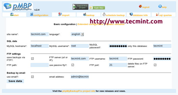 phpMyBackupPro Configuration