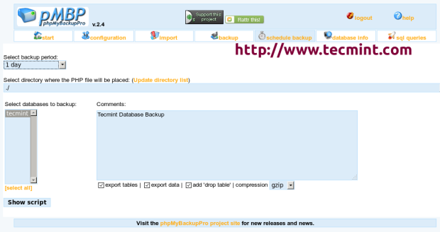 phpMyBackupPro Schedule Backup