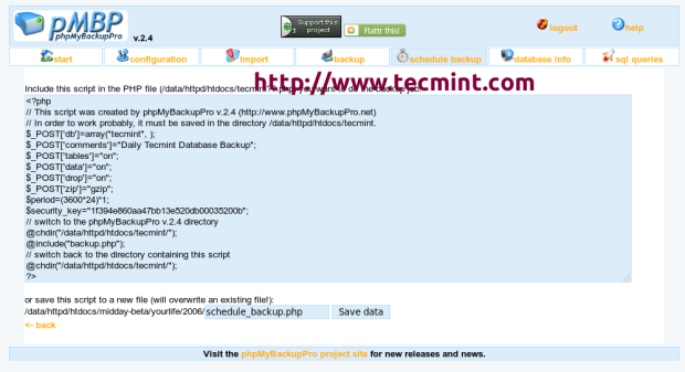 phpMyBackupPro Backup Script