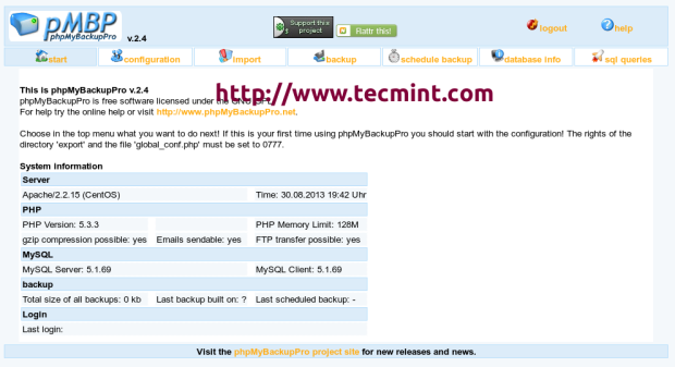 phpMyBackupPro System Information
