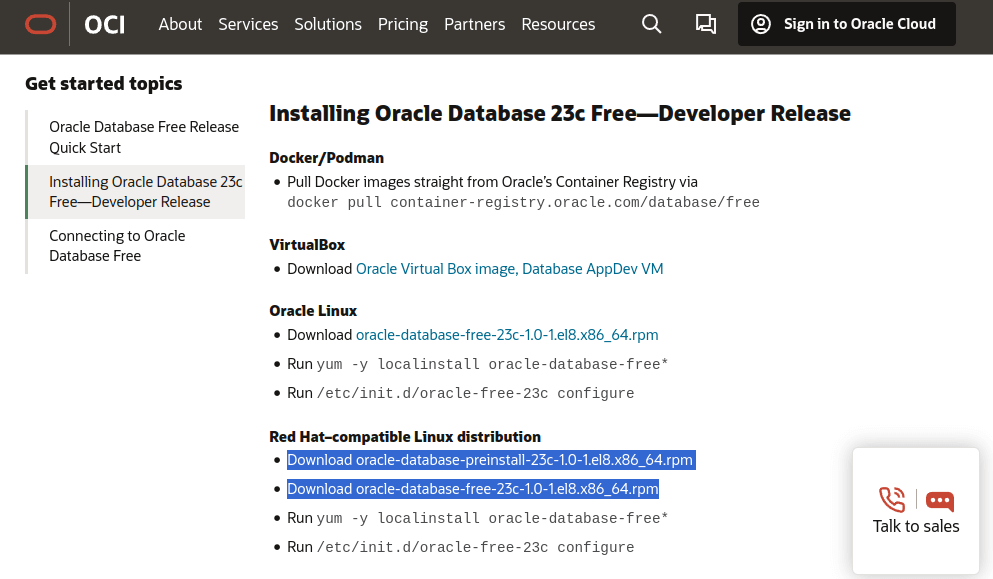 Download Oracle Database 23c for Linux