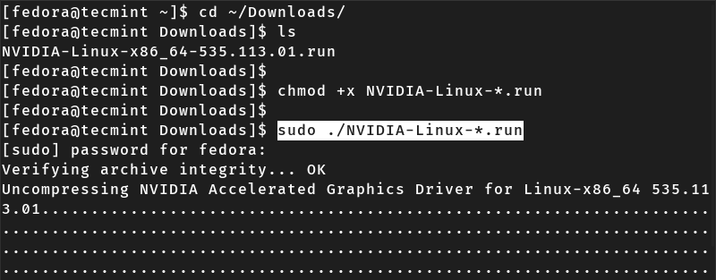 Installation of NVIDIA Driver