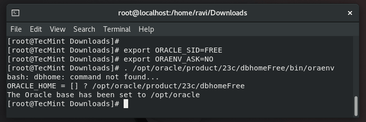 Set Oracle Database Free Environment Variables