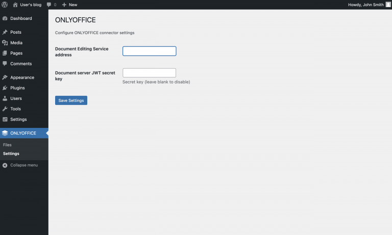 WordPress OnlyOffice Connector Settings