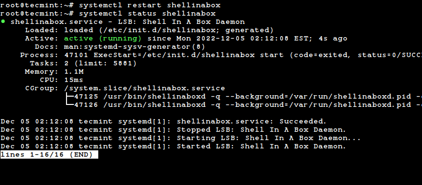 Démarrer Shellinabox sous Linux
