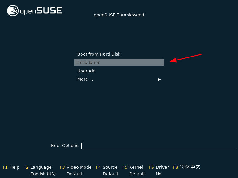 Choose openSUSE Tumbleweed Installation