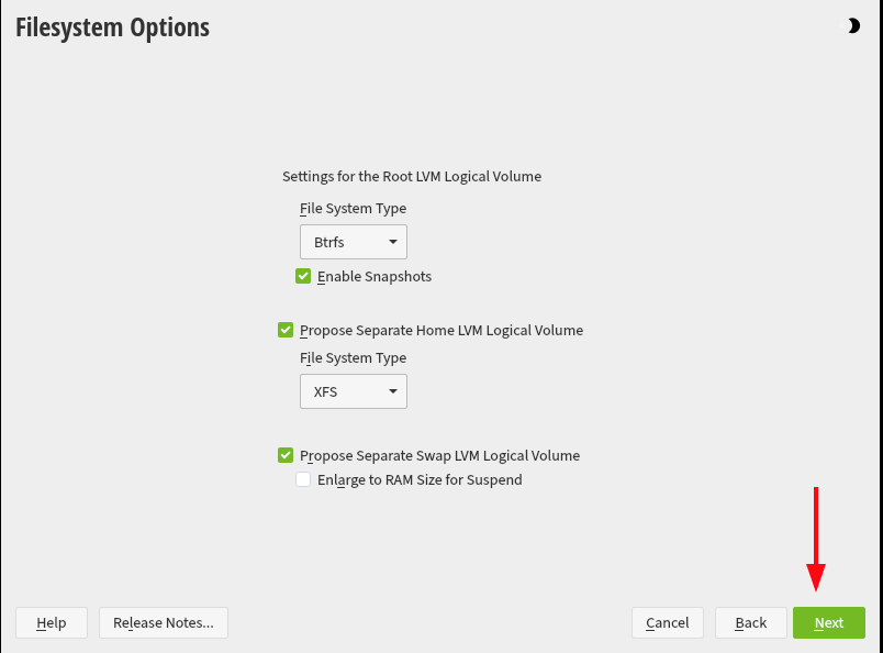 openSUSE Filesystem Options