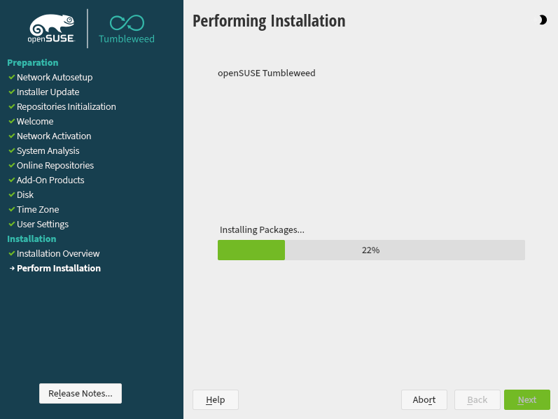 openSUSE Installation Progress