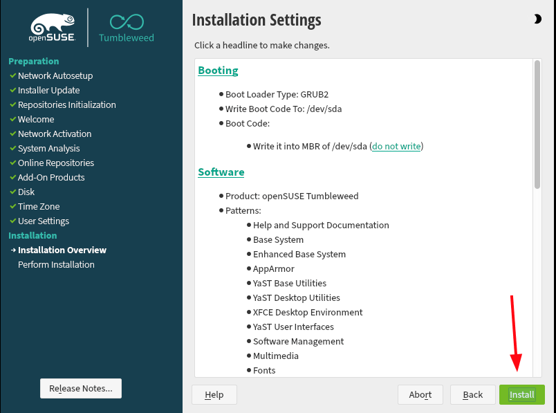 openSUSE Installation Settings