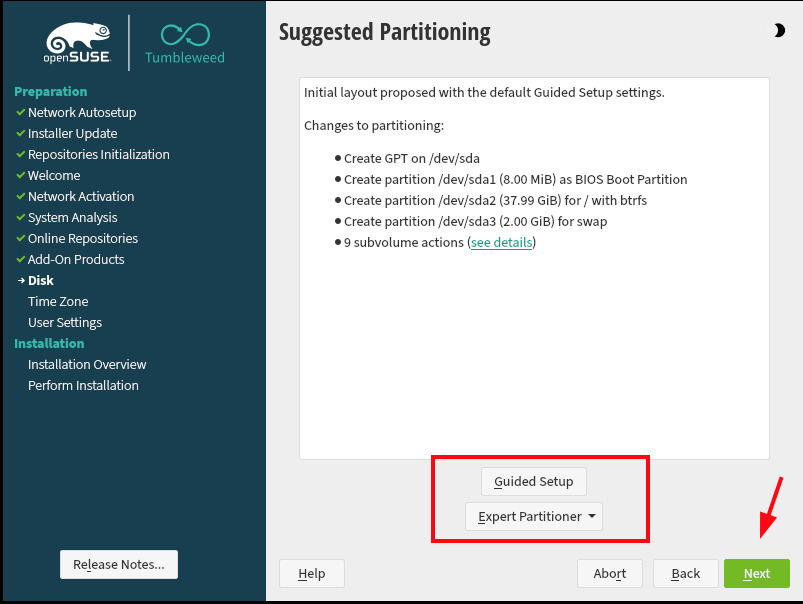 openSUSE Partitioning