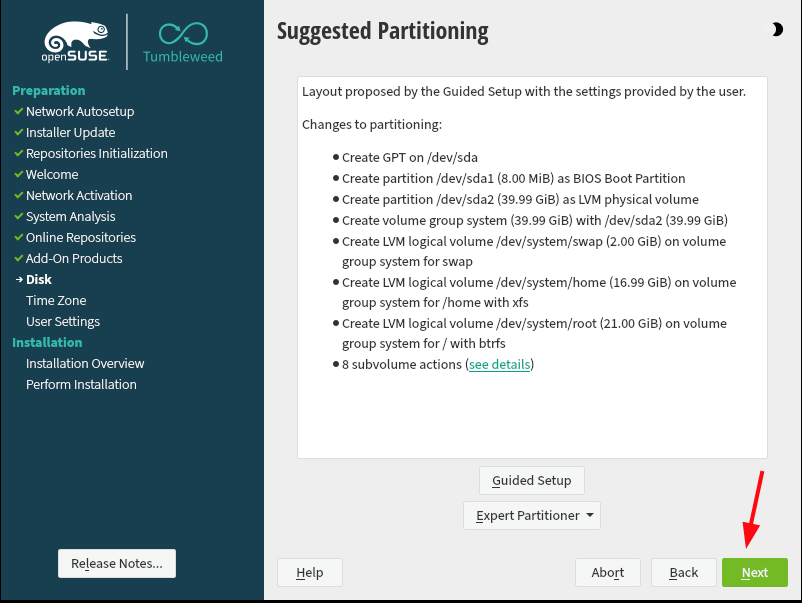 openSUSE Suggested Partitioning Scheme
