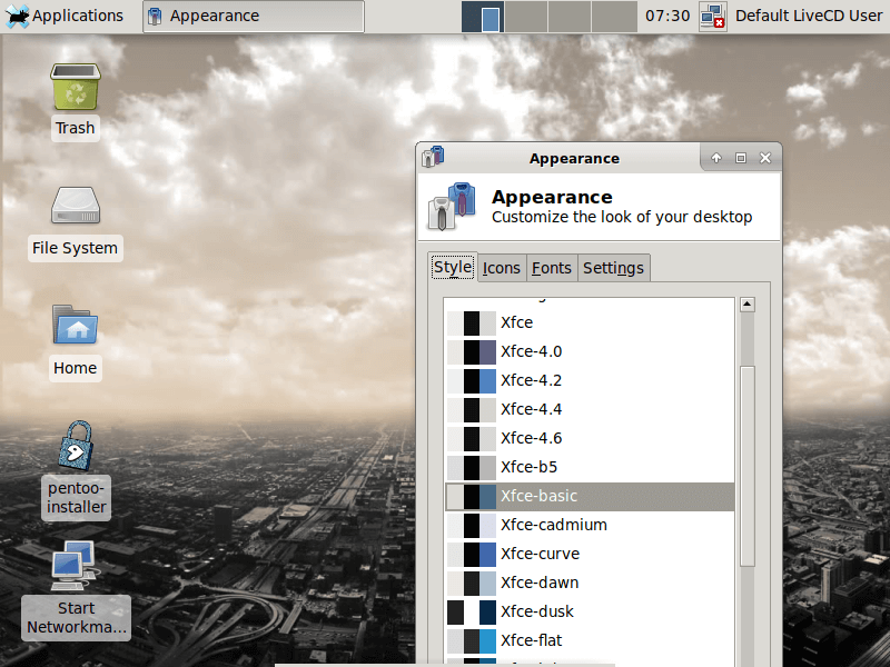 Pentoo  Linux Desktop Appearance