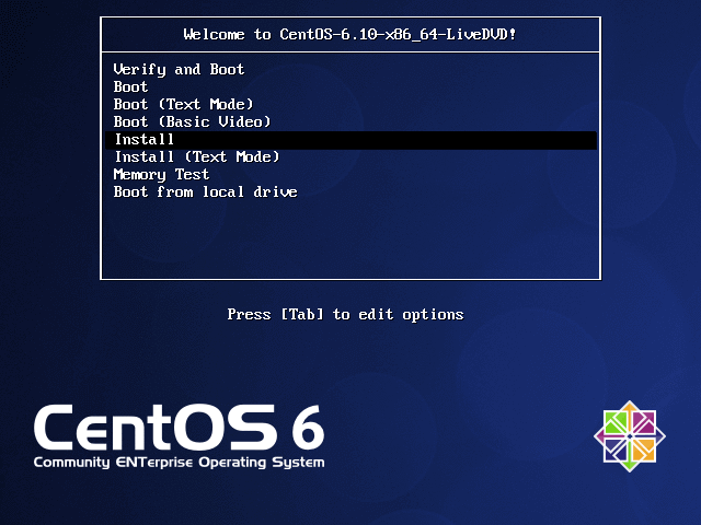  CentOS 6.10 Menú de instalación de Grub 