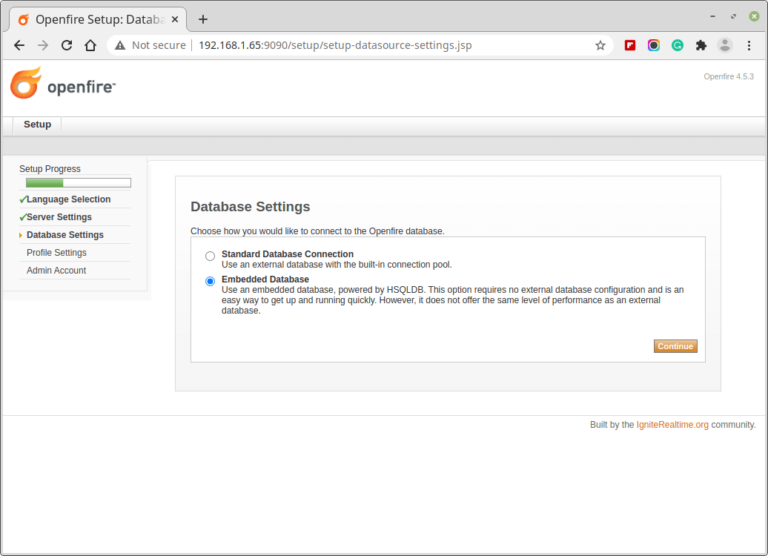 Openfire Database Settings | Tecmint: Linux Howtos, Tutorials & Guides