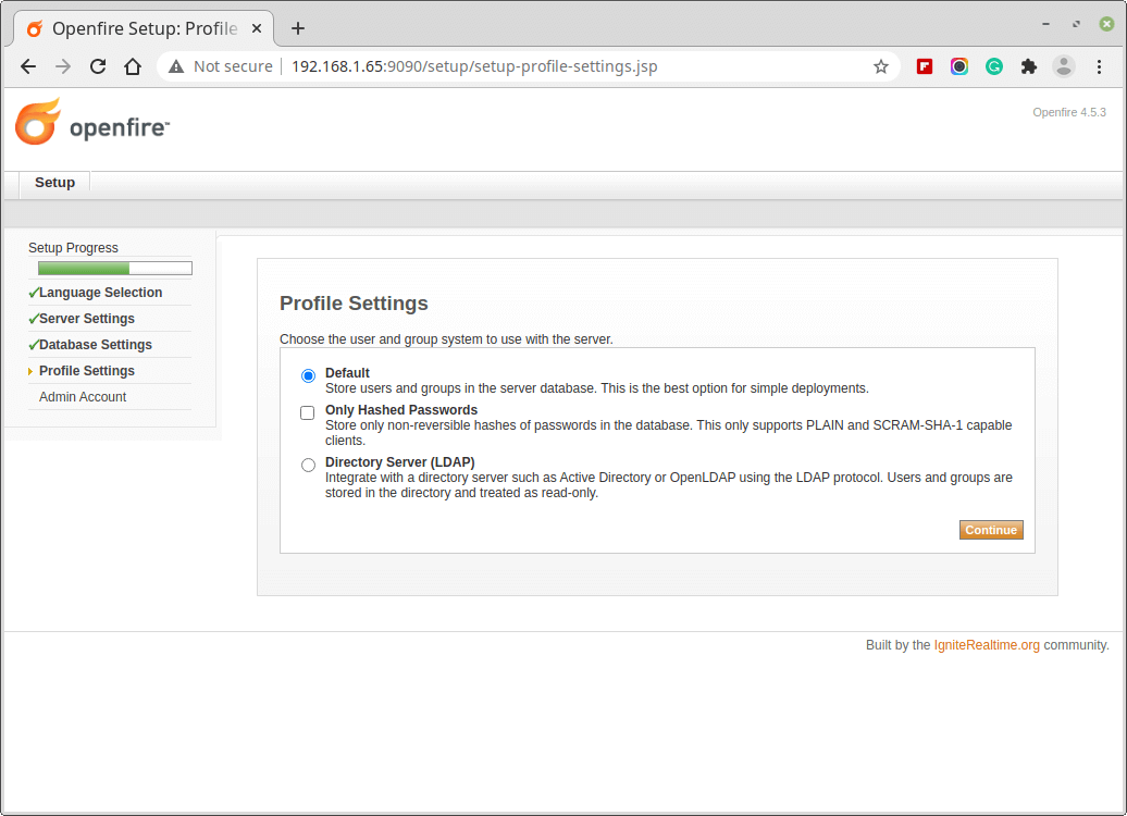  Configuración del perfil de Openfire 