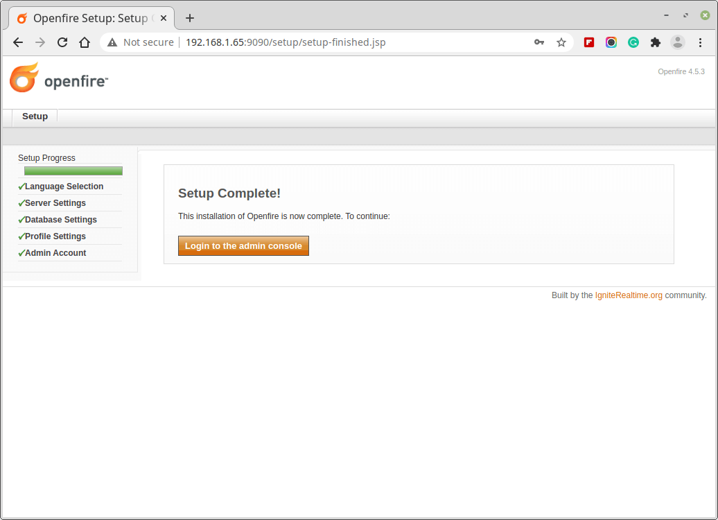 Openfire Setup Complete