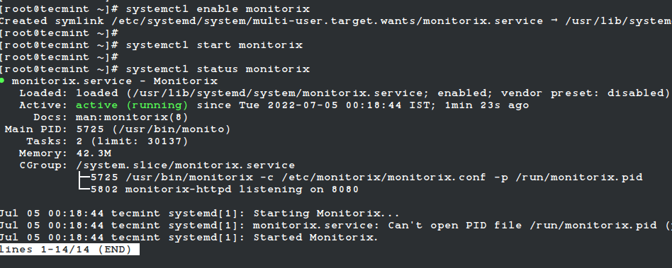 Start Monitorix Service