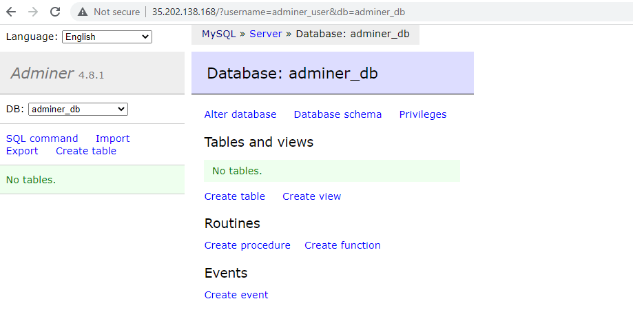 Adminer Database Management Dashboard