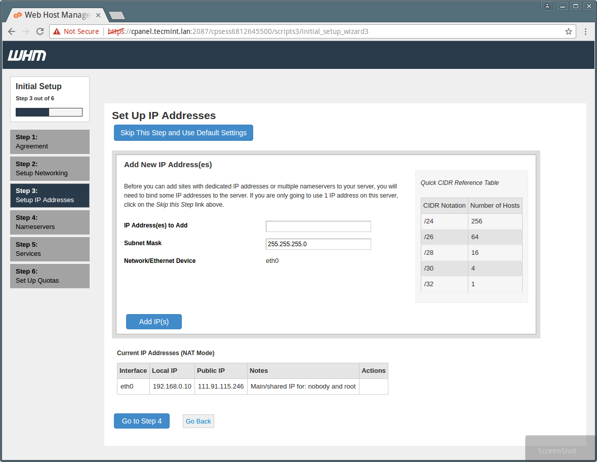 cPanel WHM IP Address Setup