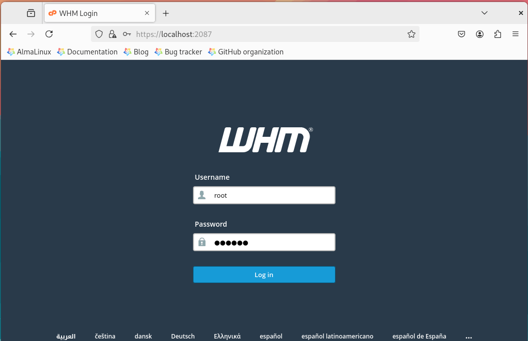 cPanel WHM-Anmeldung
