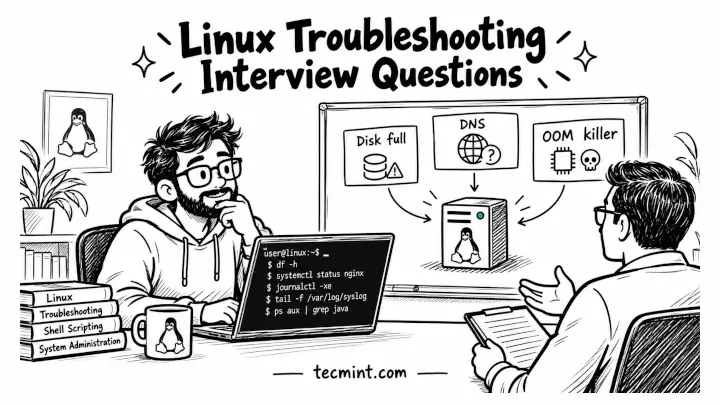 Linux troubleshooting interview questions with 10 real server scenarios and the commands to solve them