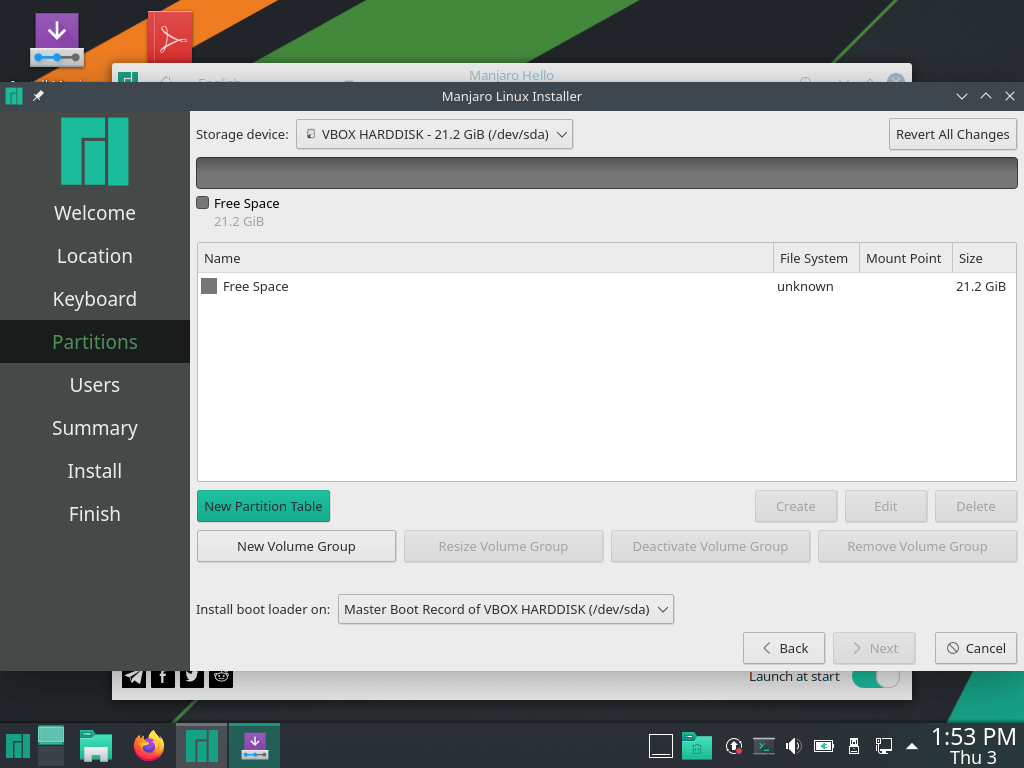 Manjaro Partition Table