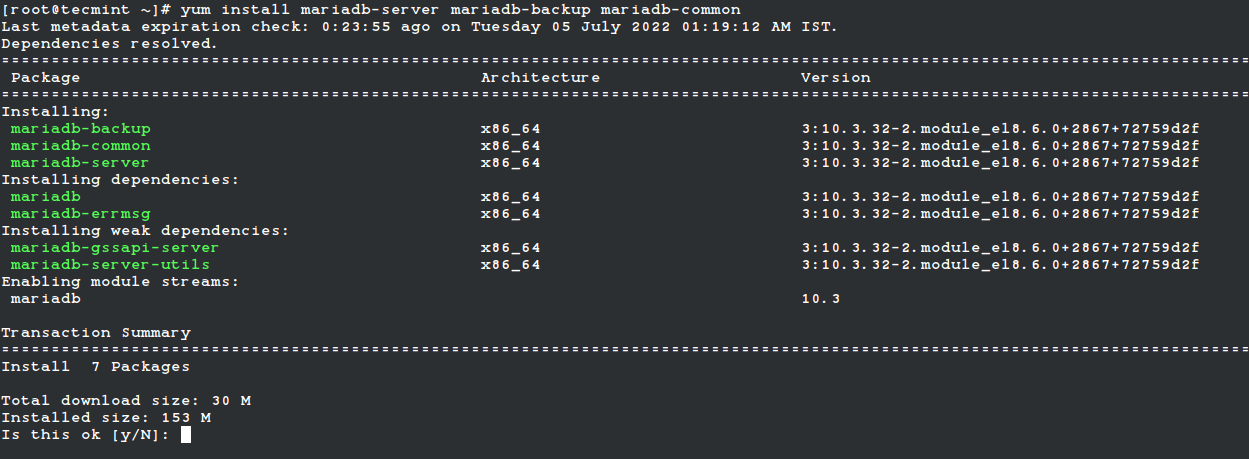 Install MariaDB in RHEL