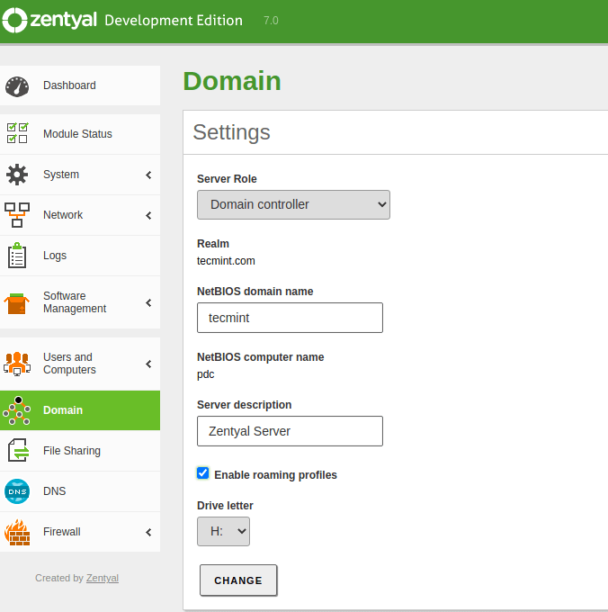 Zentyal Domain Settings