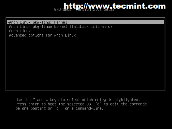Arch Linux Grub Menu