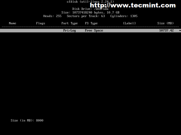 Enter Partition Size