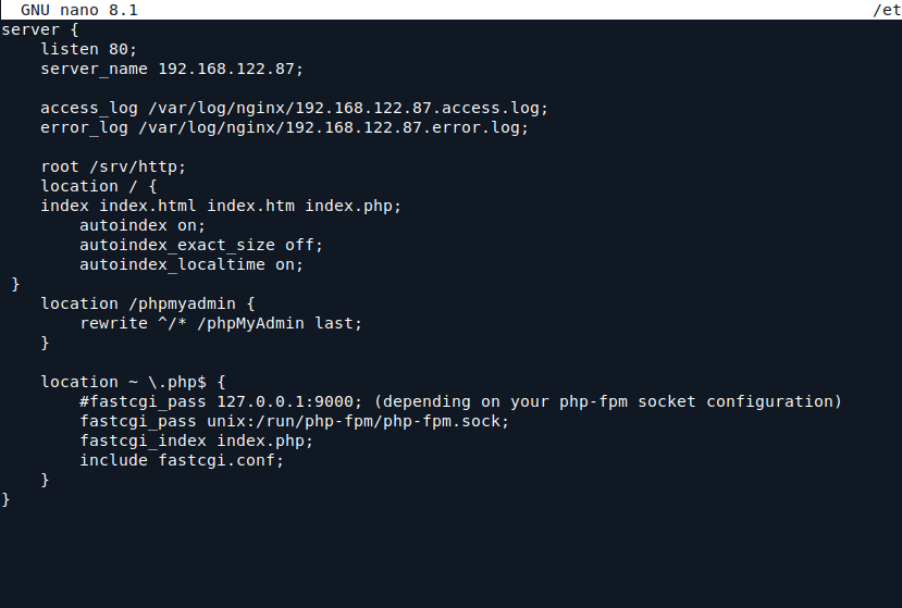 Create Nginx Virtual Host Configuration