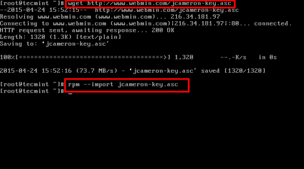 Import Webmin Key on CentOS