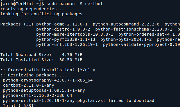 Install Certbot on Arch Linux