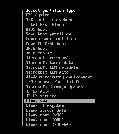  Sélectionnez la partition d'échange 