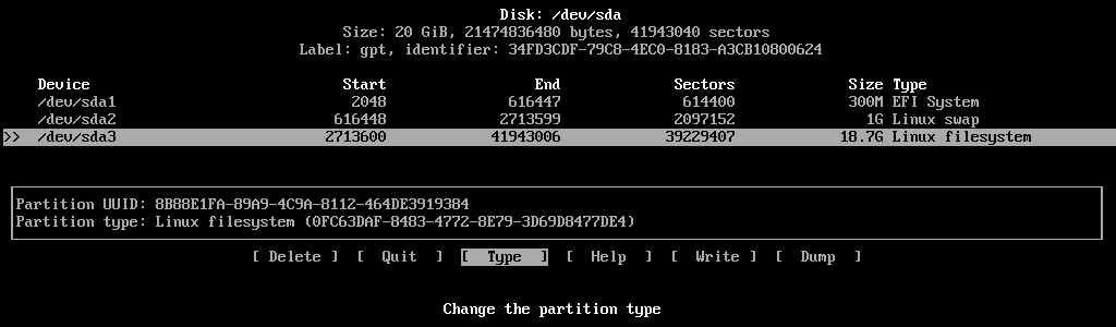  Typ für Root-Partition auswählen