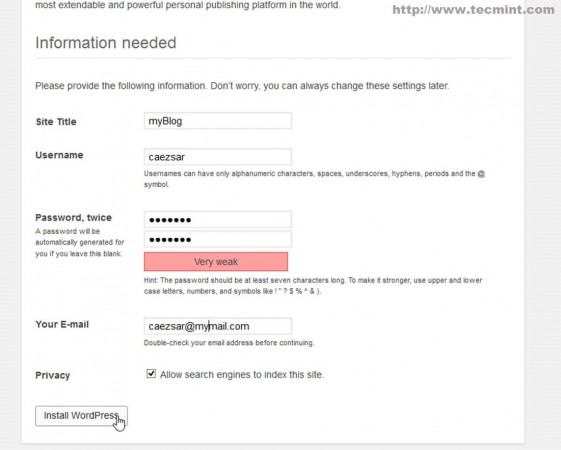 Enter WordPress Site Details