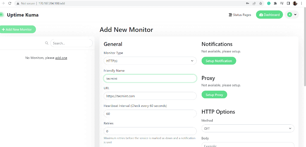 Add Website to Monitoring