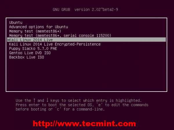 Select Kali Linux From Grub Menu