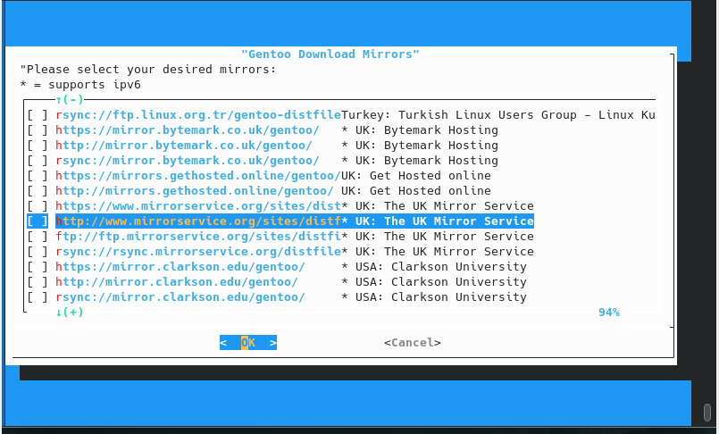 Choose Gentoo Mirrors